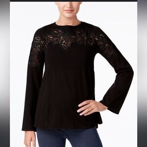 Embroidered black jersey blouse